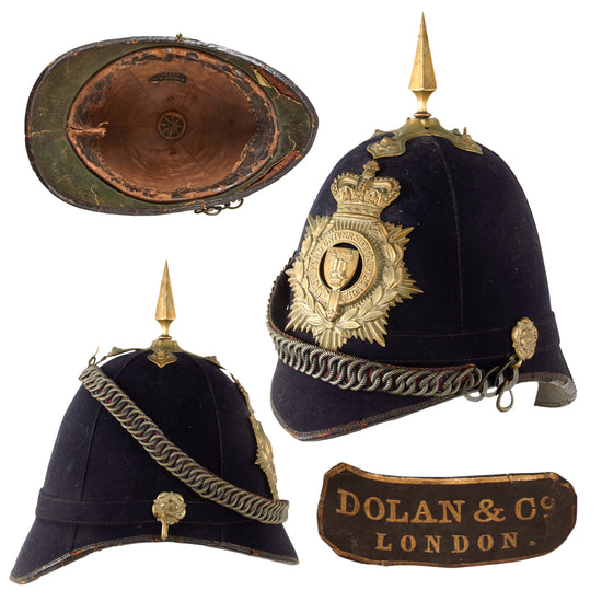 Original British Victorian Officer Spiked Oxford University Rifle Volunteer Blue Cloth Helmet by Dolan & Co. of London Original Items
