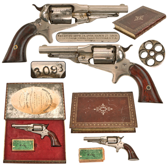 Original U.S. Remington Nickel Plated New Model Pocket Revolver Factory Style Conversion to .32 Rimfire with False Book Tin Case by Schuyler, Hartley & Graham, Serial No. 25875 Original Items