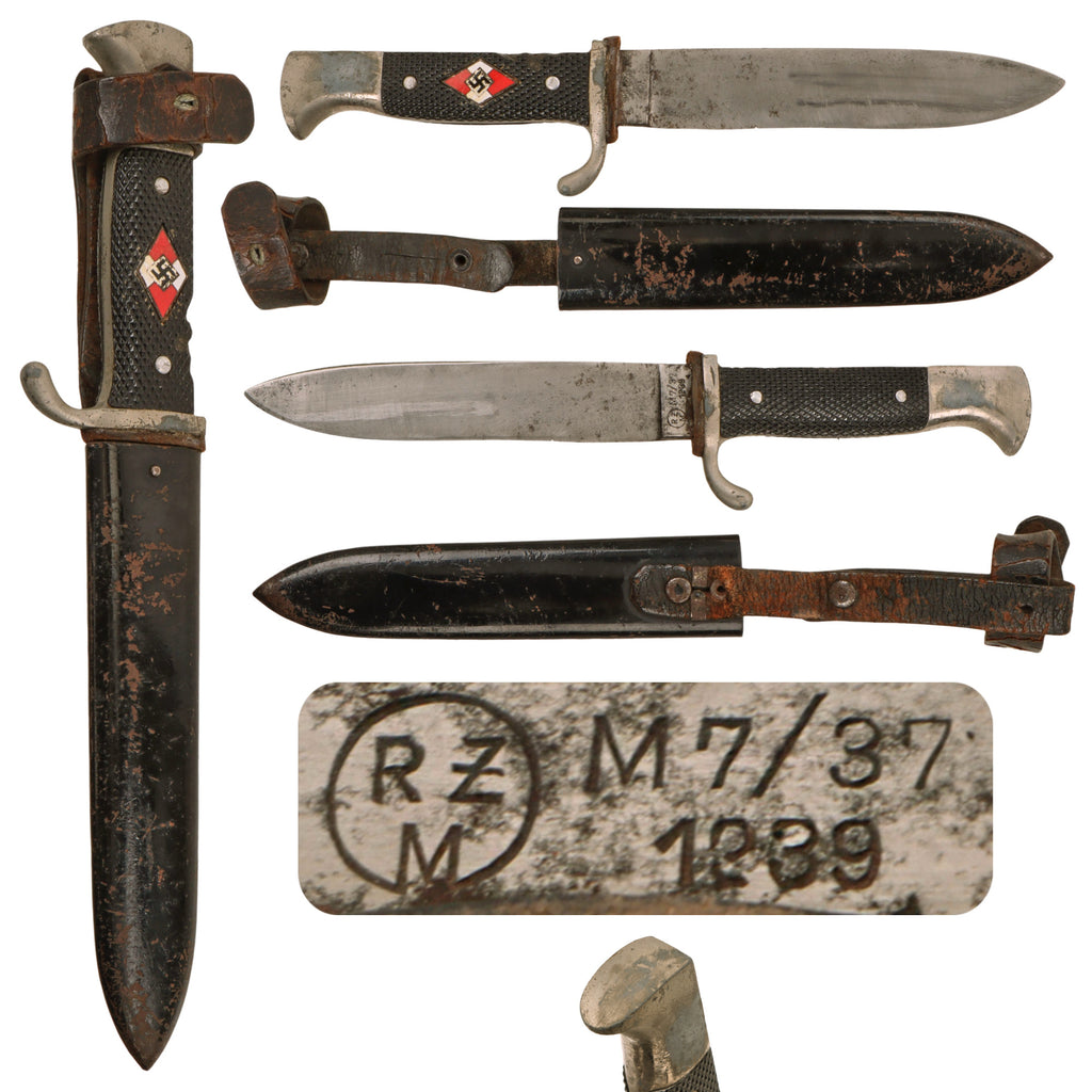 Original German WWII 1939 Dated HJ Trip Knife by Robert Klaas of Solingen with Scabbard - RZM M7/37 Original Items