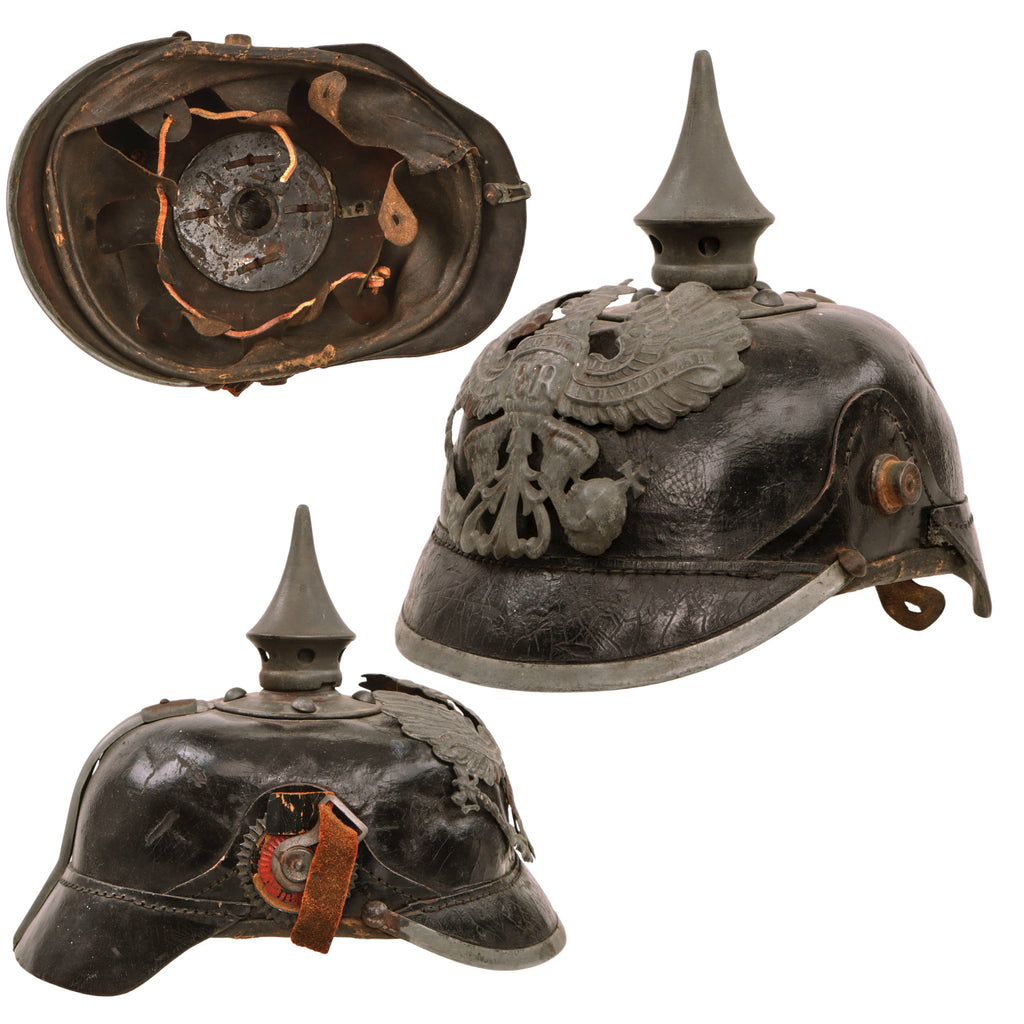 Original Imperial German WWI Wartime Depot-Refurbished Prussian EM/NCO Infantry M1915 Pickelhaube Spiked Helmet Original Items