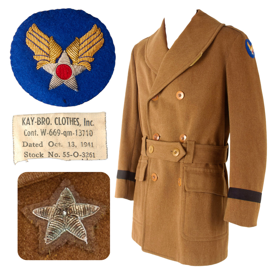 Original U.S. WWII Army Air Force Brigadier General's Officer's Mackinaw Coat with General Officer Braid on Cuffs, Bullion SSI & General Stars