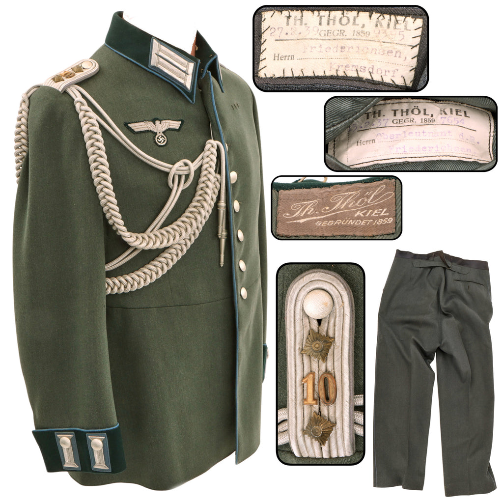Original German Pre-WWII Heer Army 10th Transport / Supply Named Hauptmann der Reserve M35 Waffenrock Dress Tunic with Matching Stone Gray Trousers and Officer Aiguillette, Dated 1937 Original Items