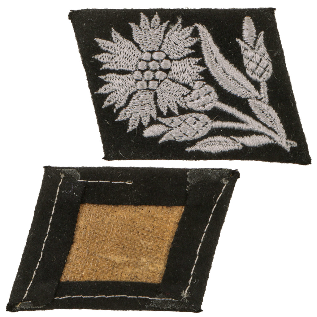 Original German WWII Waffen-SS 22nd SS Volunteer Cavalry Division “Maria Theresia” EM/NCO Right Collar Tab with Cornflower Insignia Original Items