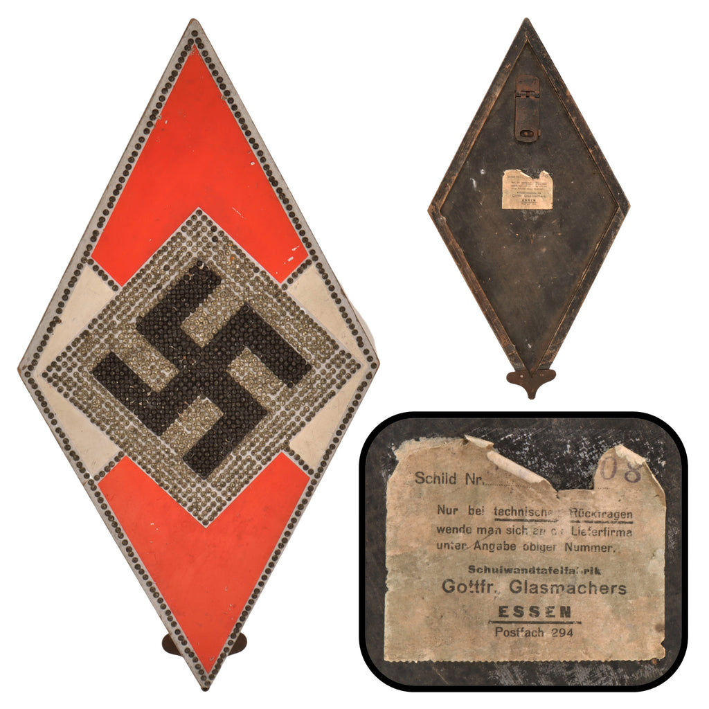 Original German WWII HJ Wooden Donation Diamond by Gottfr. Glasmachers of Essen, 13" x 24" Original Items