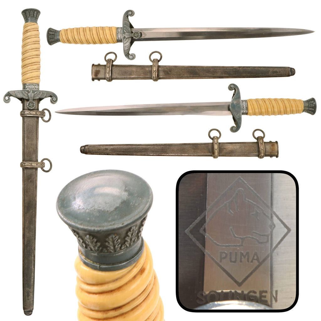 Original German WWII Heer Army Officer Dagger by Lauterjung & Sohn PUMA of Solingen with Ivoriod Grip, Excellent Blade and Scabbard