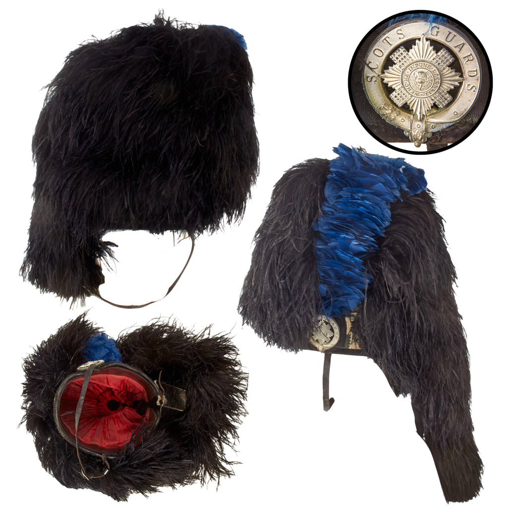 Original British WWII Era Named Scottish Scots Guards Feather Bonnet with Plume - W. Ley Original Items