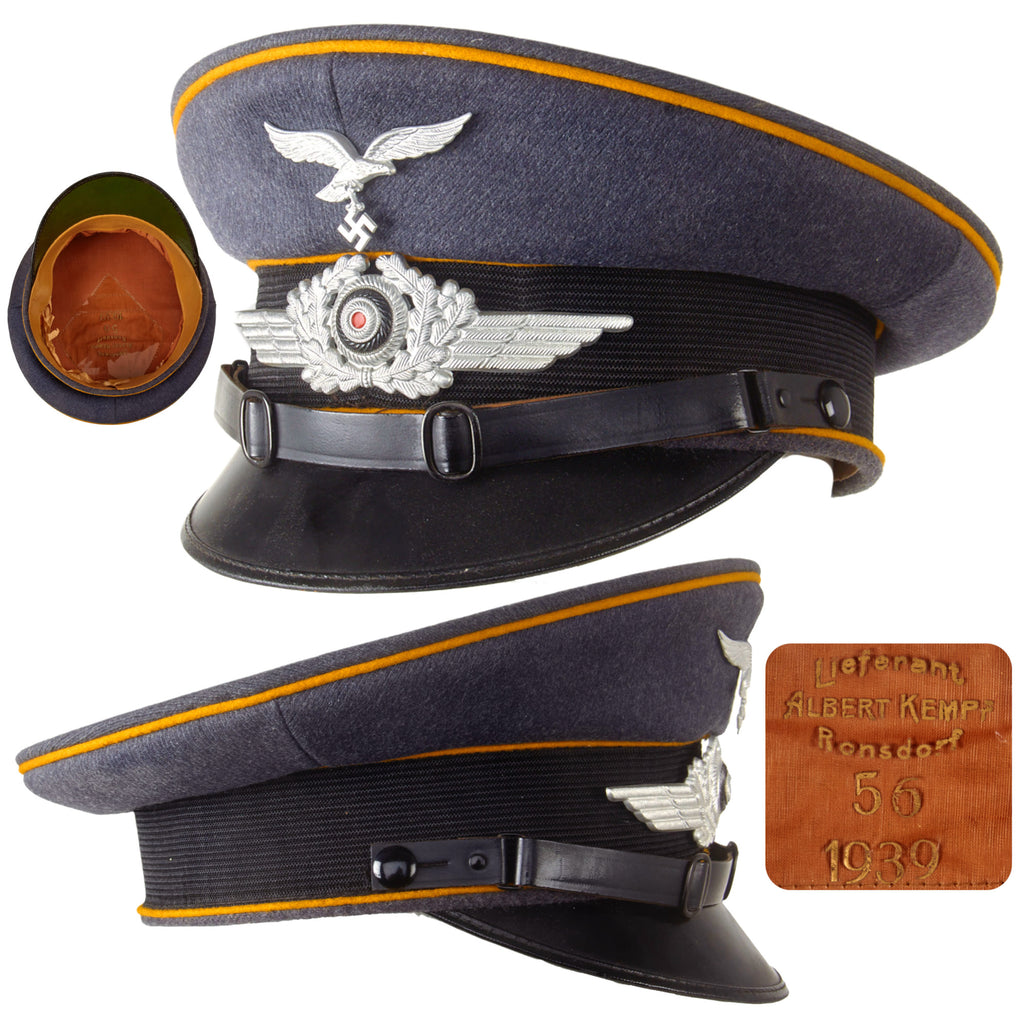 Original German WWII Luftwaffe Flight Branch EM/NCO Schirmmütze Visor Cap by Albert Kempf, 1939 Dated, Size 56