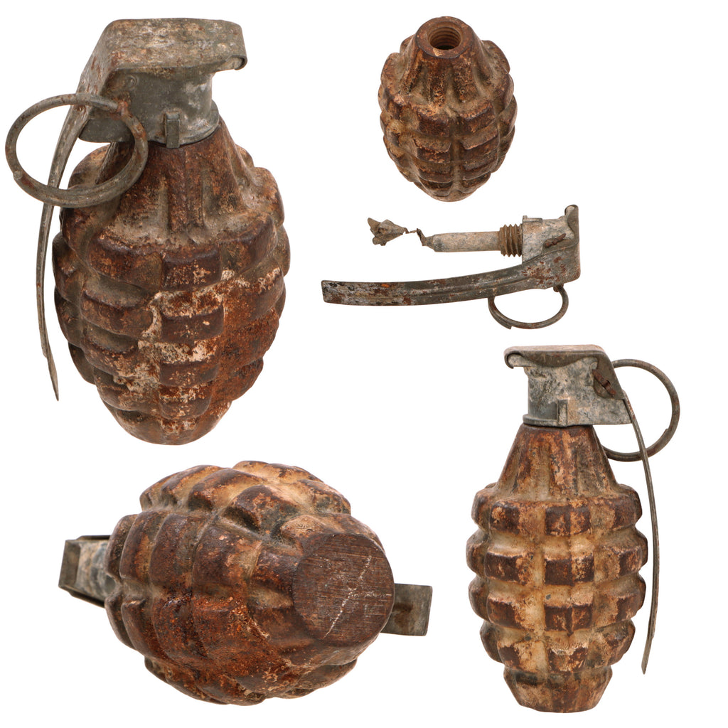 Original U.S. WWII Inert MkII Pineapple Frag. Grenade Painted White for Israeli Use Post-War
