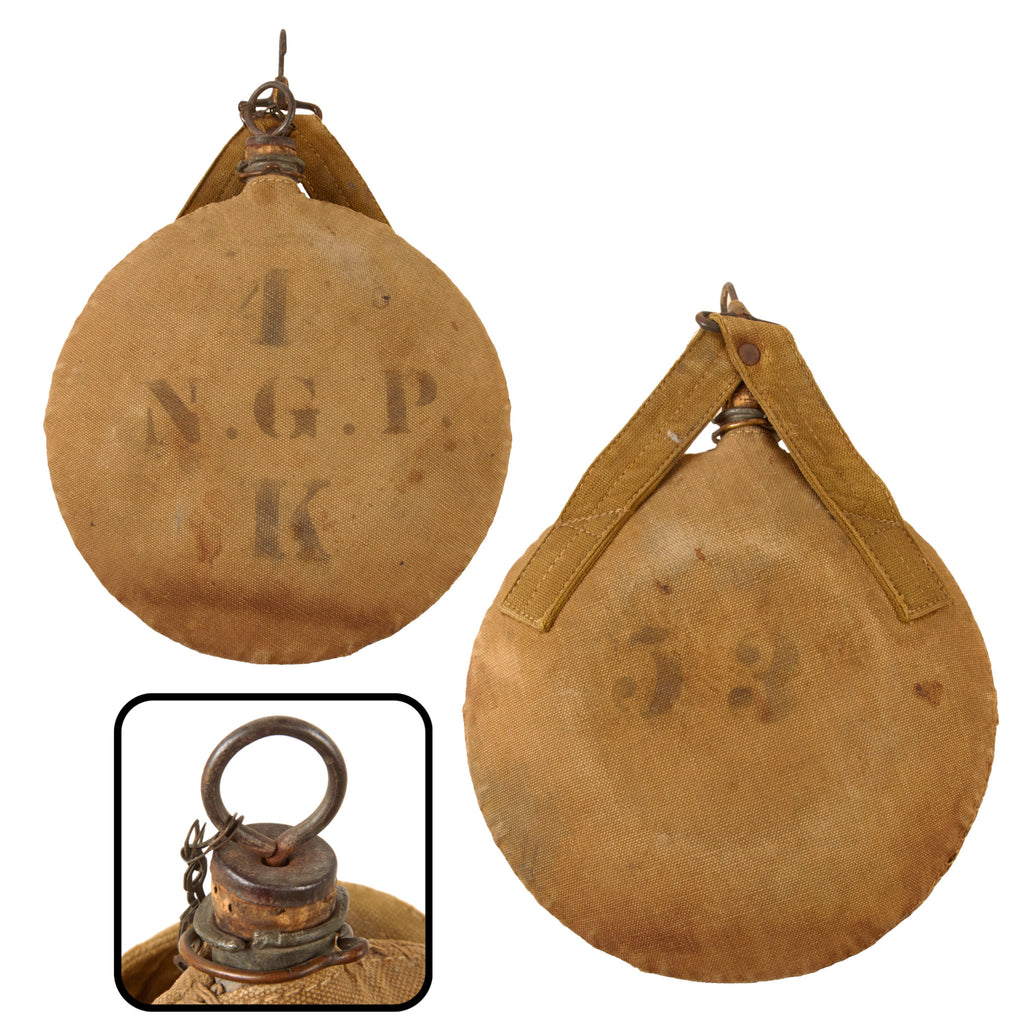 Original U.S. Indian Wars / Spanish-American War Arsenal-Modified M1878 Canteen Made from M1858 Canteen Updated to M1902 Specifications - NGP Marked Original Items