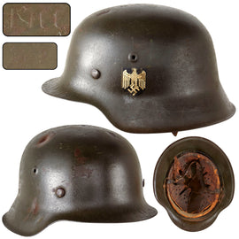 Original German WWII Heer Army Single Decal M42 Steel Helmet with 1940 Dated 58cm Liner and Repaired Chinstrap, Stamped ET66, Lot No. 2432