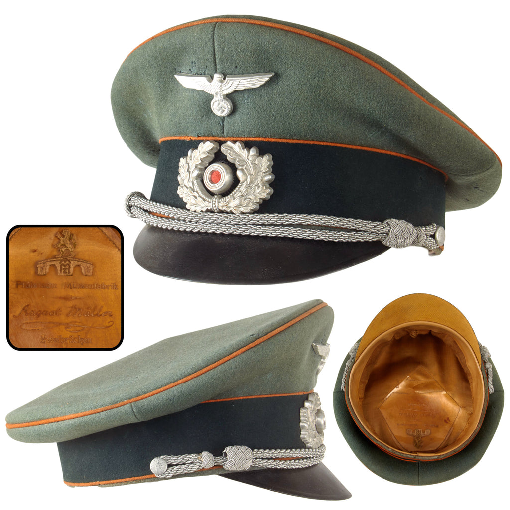Original German WWII Heer Recruiting and Replacement Officer Schirmmütze Visor Cap by August Müller, Approximate Size 57 Original Items