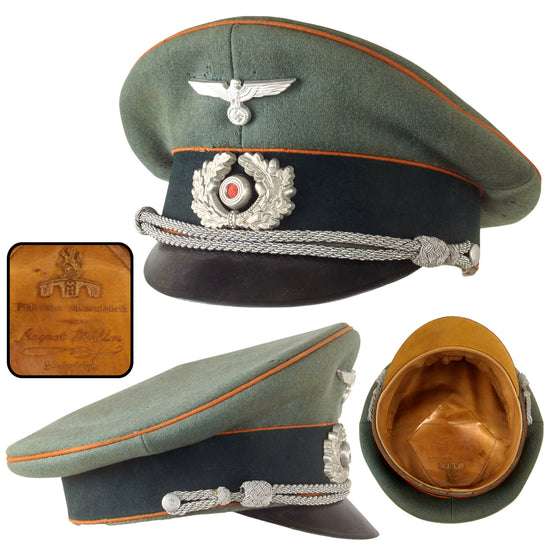 Original German WWII Heer Recruiting and Replacement Officer Schirmmütze Visor Cap by August Müller, Approximate Size 57 Original Items
