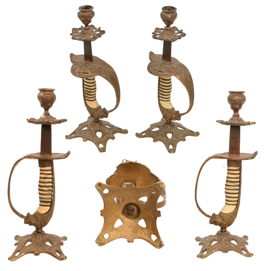 Original Imperial German WWI Kaiserliche Marine Navy Lion Head Sword Hilt Candlesticks - Set of Two Original Items