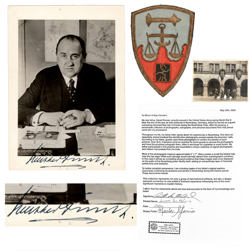 Original Nuremberg Trials Signed Photograph of Walther Funk Acquired Directly from a U.S. Army Guard Who Served at the Nuremberg Prison, 1945-1946 Original Items