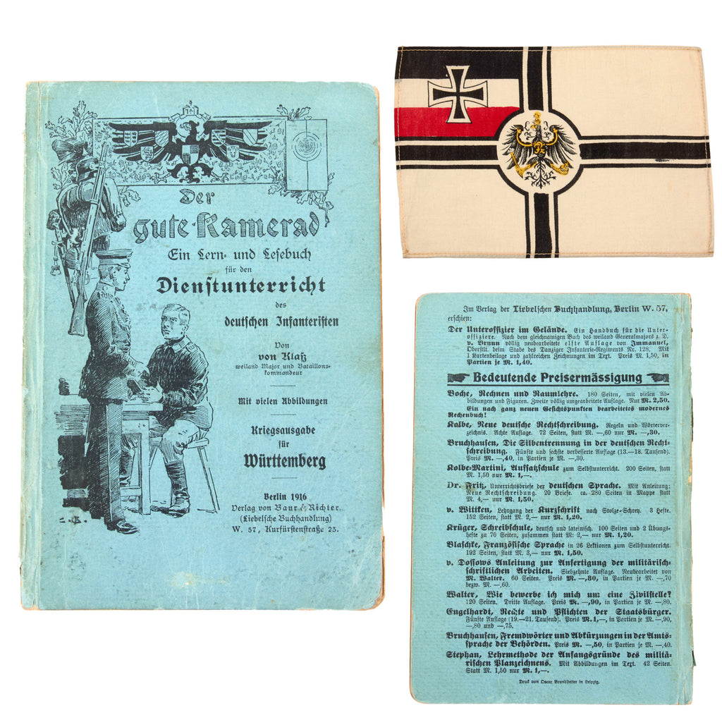 Original Imperial German WWI Named German Infantry Manual with Small Imperial German Flag Found Inside - Excellent Original Items