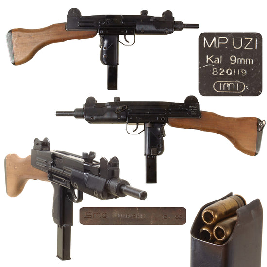 Original Film Prop Cap Plug Firing IMI UZI by Marushin Japan with Magazine, Cartridges, and Removable Wooden Stock