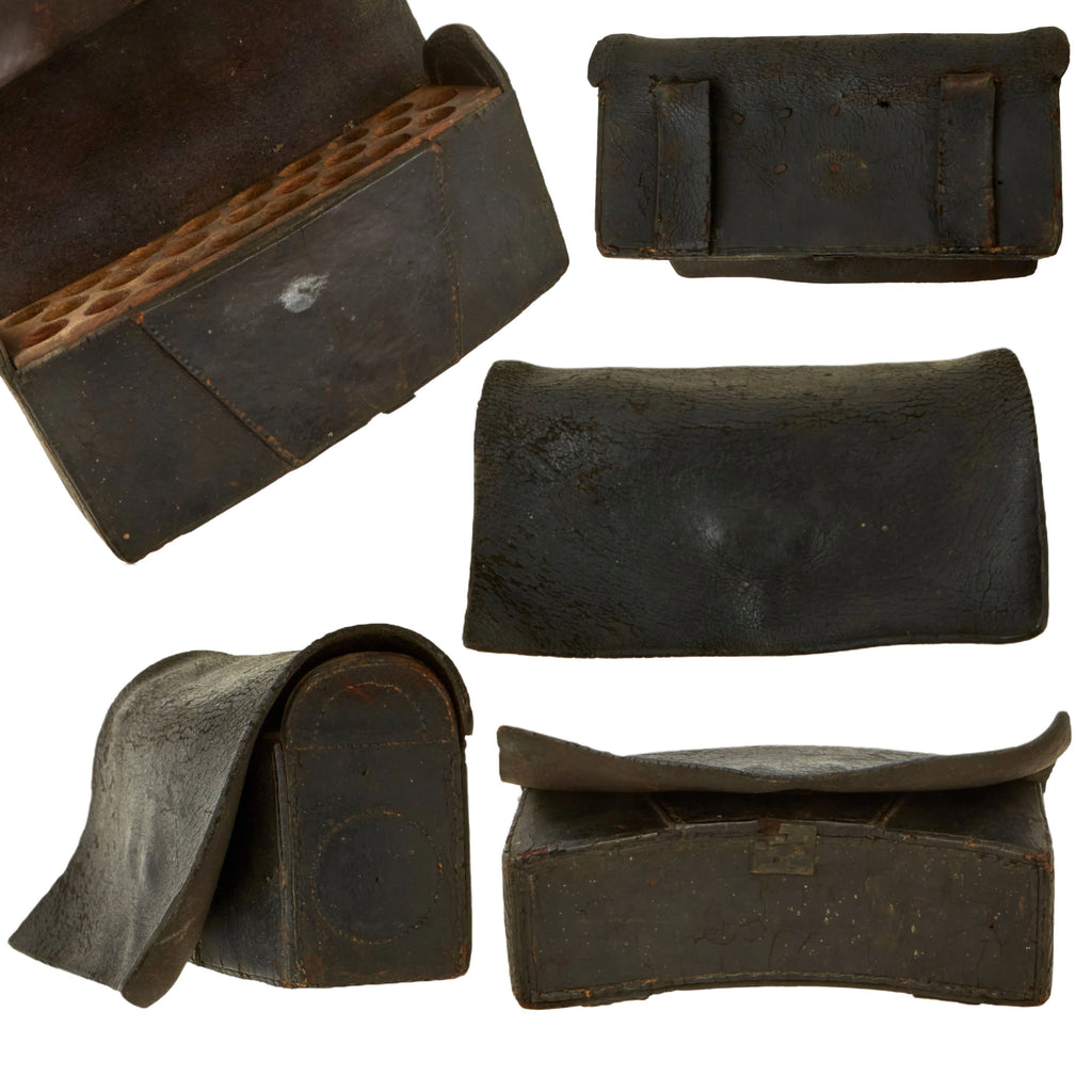 Original U.S. American Revolutionary War Era Belly Cartridge Box with Lovely Stitching Patterns - Nailed Construction Original Items