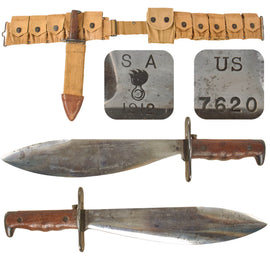 Original U.S. Pre-WWI Rare Model 1910 Bolo Knife by Springfield Armory on M1910 Cartridge Belt with Locking Canvas Scabbard - Dated 1912