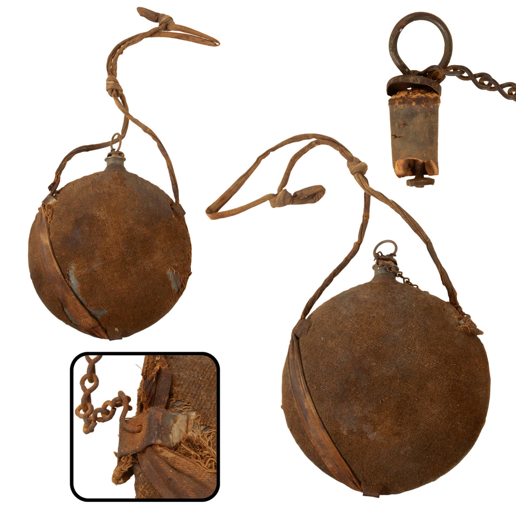 Original U.S. Civil War M1858 Smoothside Canteen with Chained Stopper, Cover & Rare Federal Issue Sling Original Items