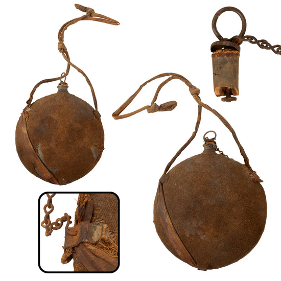 Original U.S. Civil War M1858 Smoothside Canteen with Chained Stopper, Cover & Rare Federal Issue Sling Original Items