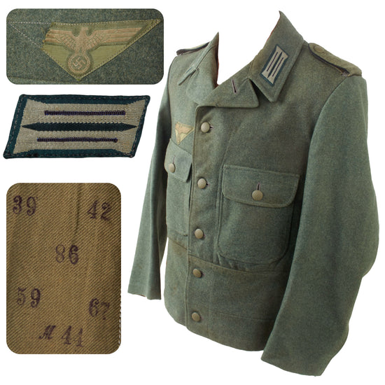 Original German WWII Heer Army Pioneer Corps Enlisted M44 Field Grey Wool Uniform Tunic - Dated 1944