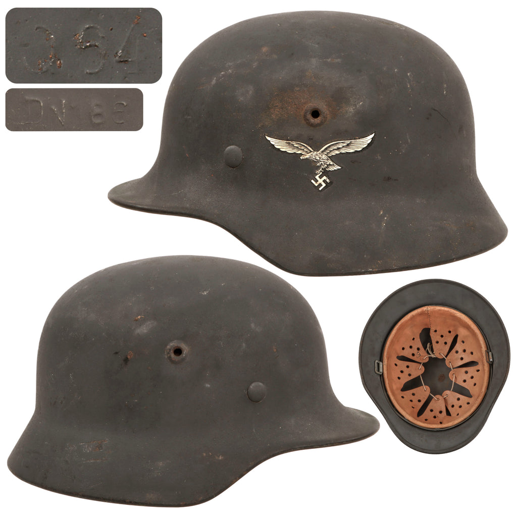 Original German WWII Luftwaffe Single Decal M40 Helmet with 1942 Dated 57cm M-31 Liner, Stamped Q64