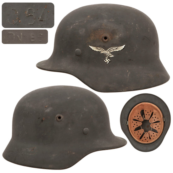 Original German WWII Luftwaffe Single Decal M40 Helmet with 1942 Dated 57cm M-31 Liner, Stamped Q64 Original Items