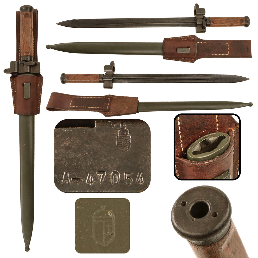 Original Hungarian WWII Mannlicher M1935 Infantry Rifle Bayonet with Scabbard and Leather Frog - Puska 35.M Original Items