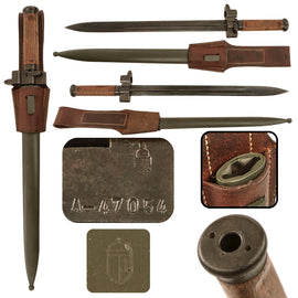 Original Hungarian WWII Mannlicher M1935 Infantry Rifle Bayonet with Scabbard and Leather Frog - Puska 35.M