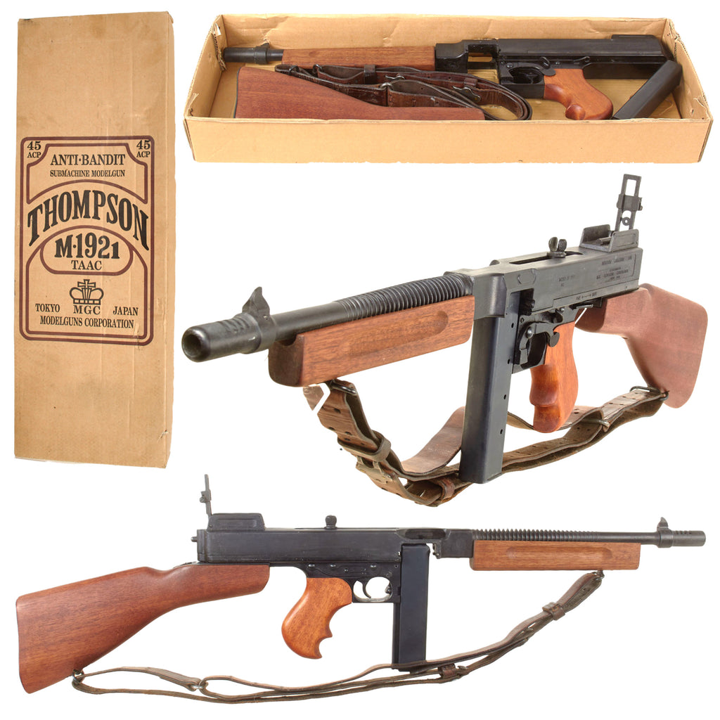 U.S. WWII Replica 1921 Thompson “Anti Bandit” Cap Plug-Firing Submachine Gun by MGC Japan with Original Box & Original M1907 Sling