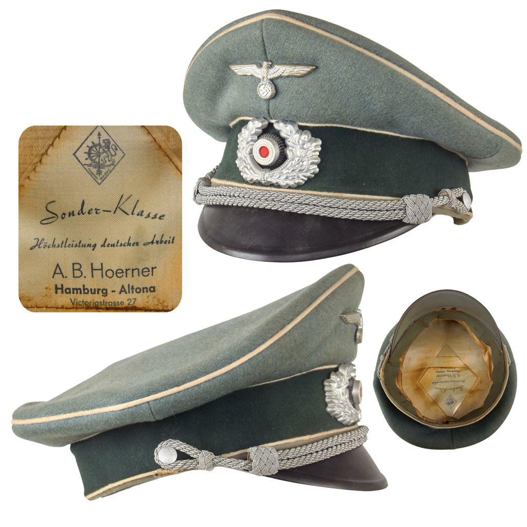 Original German WWII Heer Army Infantry Officers Schirmmütze Visor Crush Cap by A.B. Hoerner Original Items