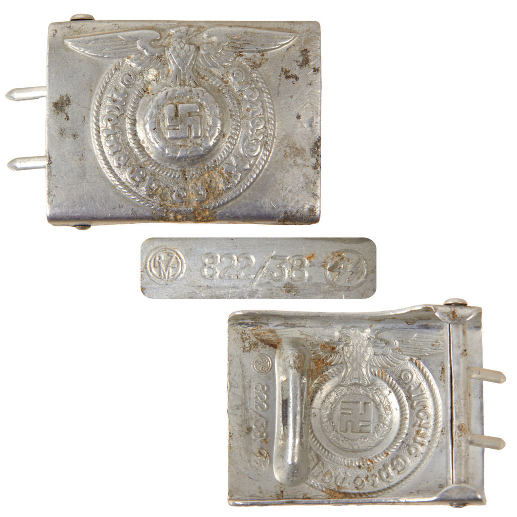 Original German Early WWII 1938 Dated Aluminum SS EM/NCO Belt Buckle - RZM 822/38 SS