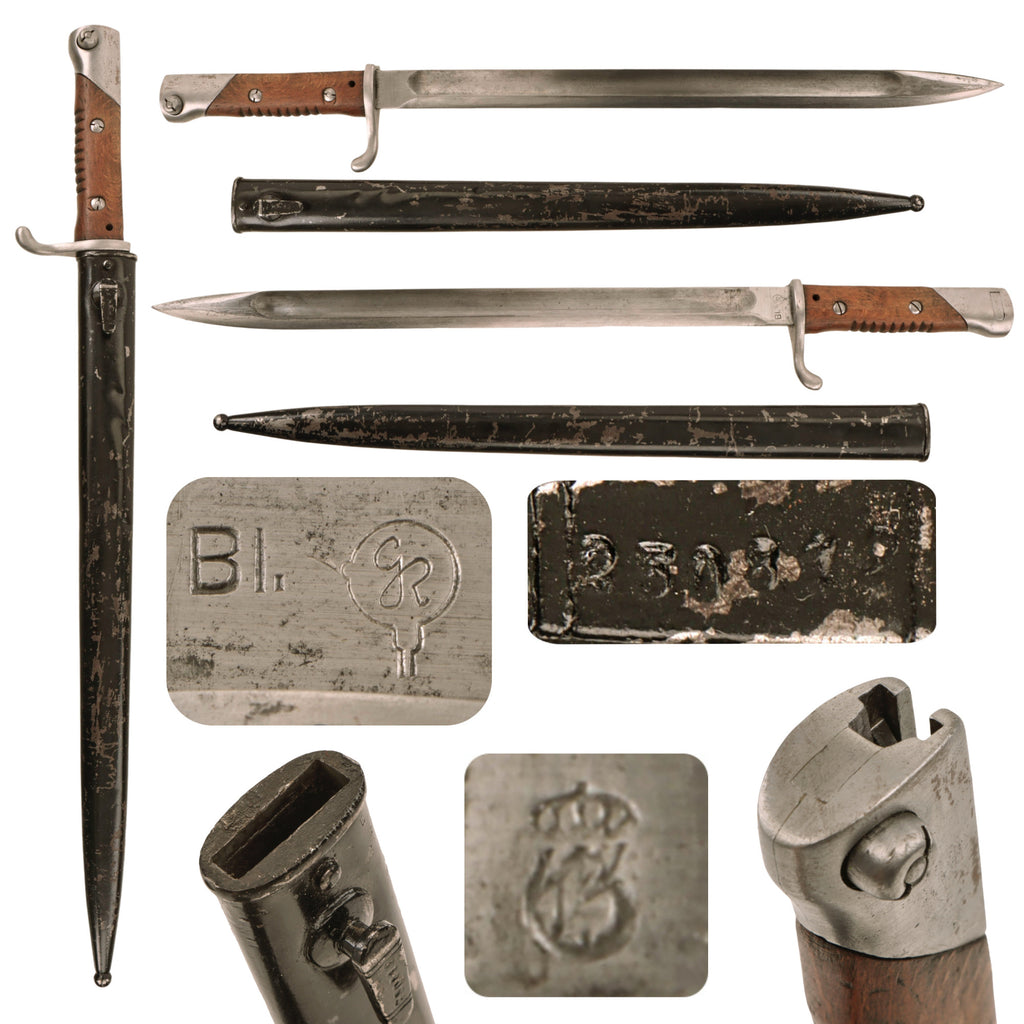 Original Rare German WWI Mauser S-15 Gottcho Seitengewehr 15 Bayonet with Wraparound Grip & Steel Scabbard Original Items