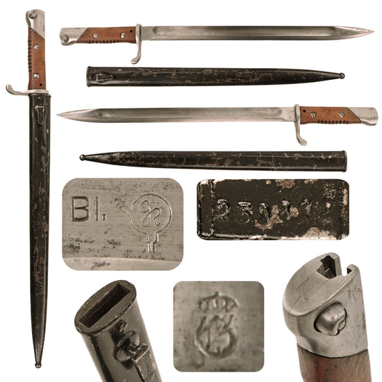 Original Rare German WWI Mauser S-15 Gottcho Seitengewehr 15 Bayonet with Wraparound Grip & Steel Scabbard Original Items