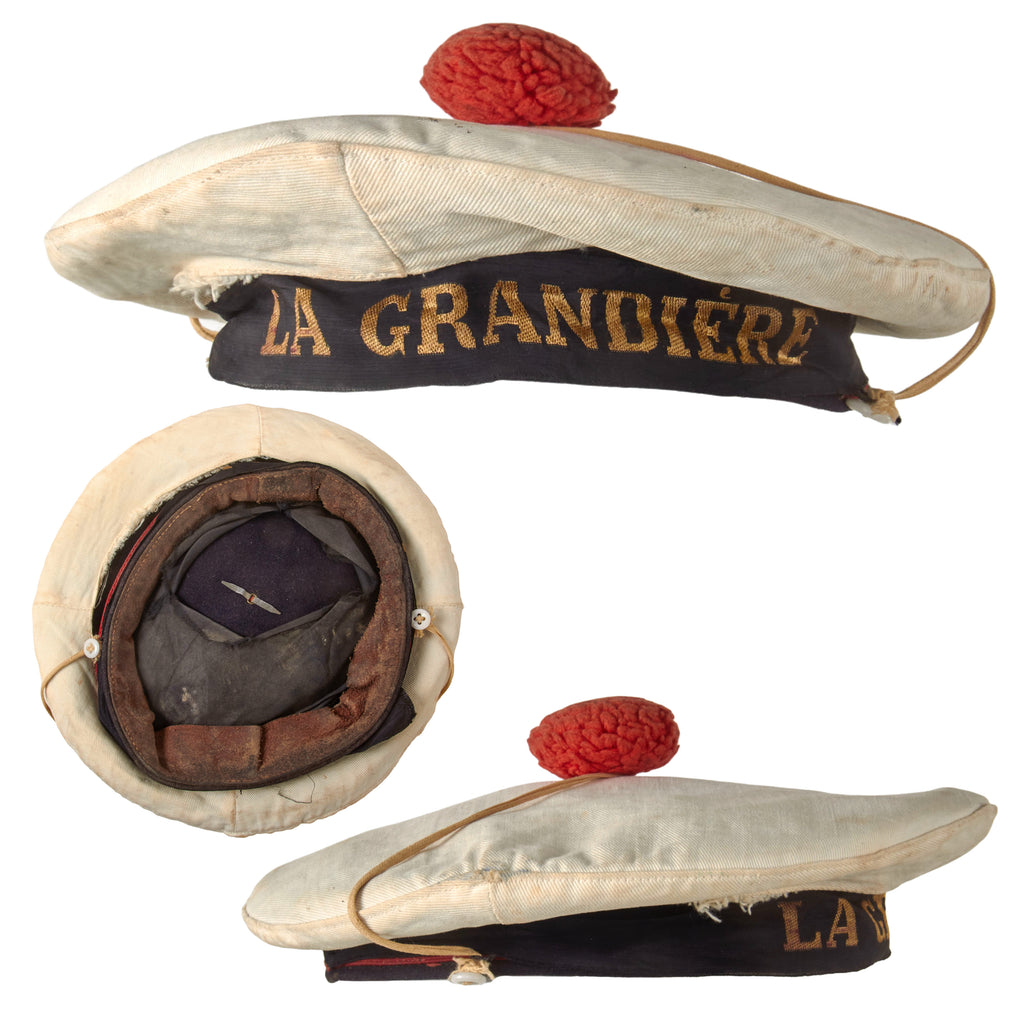 Original French WWII Era French Navy Bachi Cap with “La Grandière” Tally & White Cover - Rare Original Items