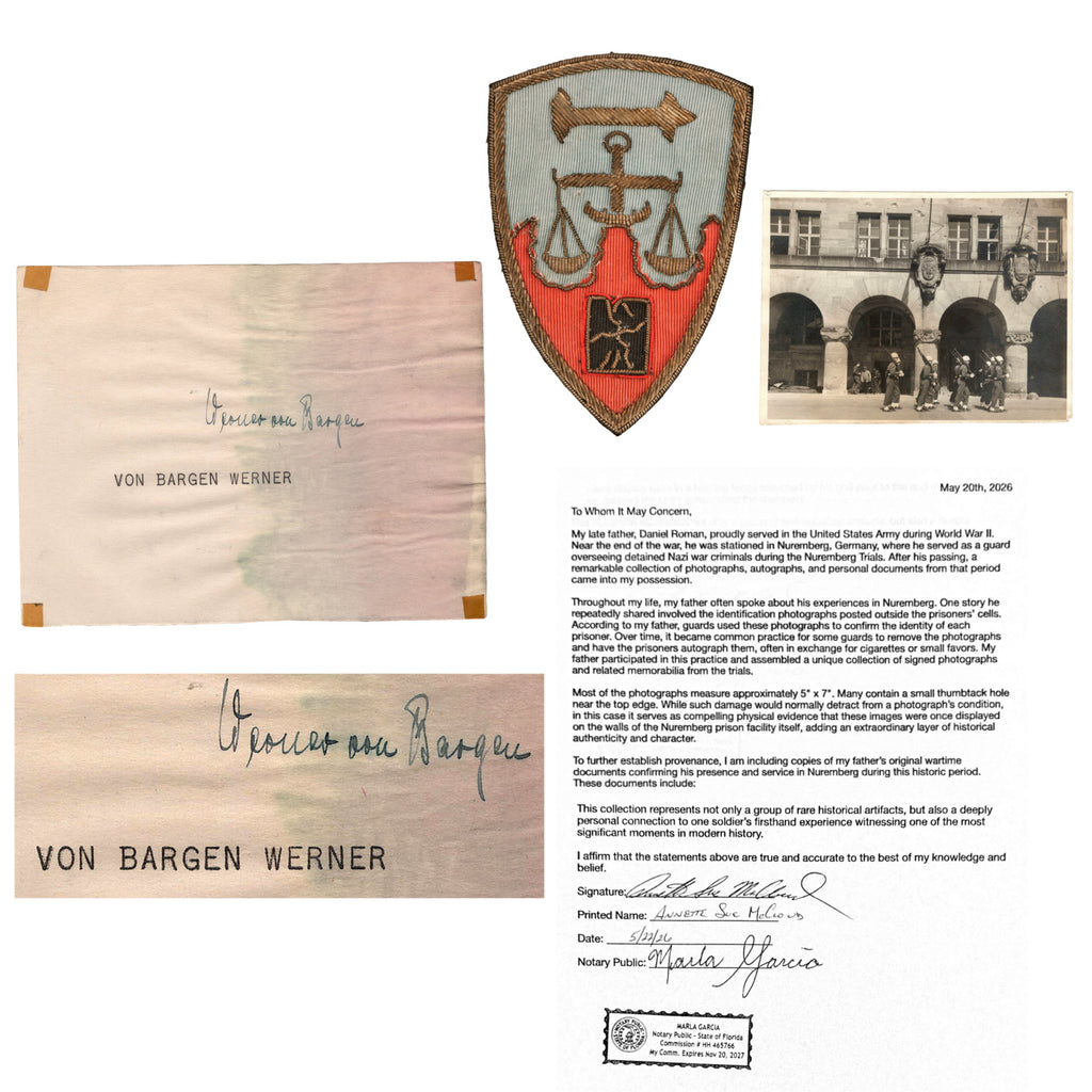 Original Nuremberg Trials Signature of Werner von Bargen - Ambassador to Occupied Belgium and Ministries Trial Witness - Acquired Directly from a U.S. Army Guard Original Items