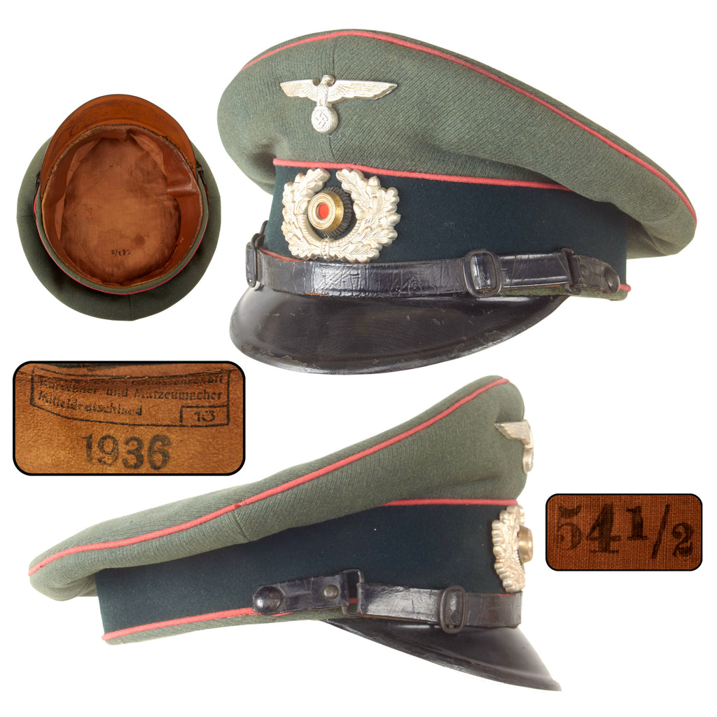 Original German WWII Heer Army Panzer Armored EM/NCO Schirmmütze Visor Crush Cap, 1936 Dated, Size 54 1/2