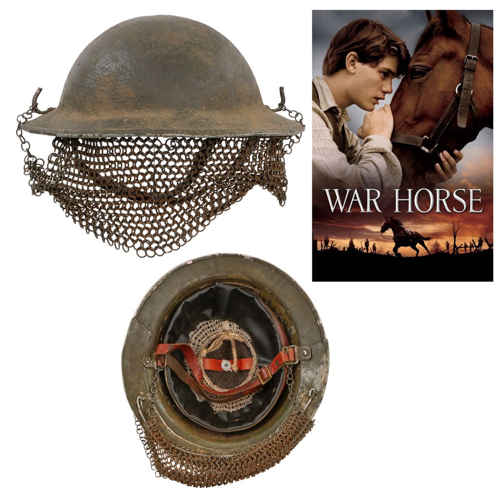 Original British WWI Mk. I Brodie Helmet with Chainmail Eyeshields used in Film “War Horse” - Reproduction Liner