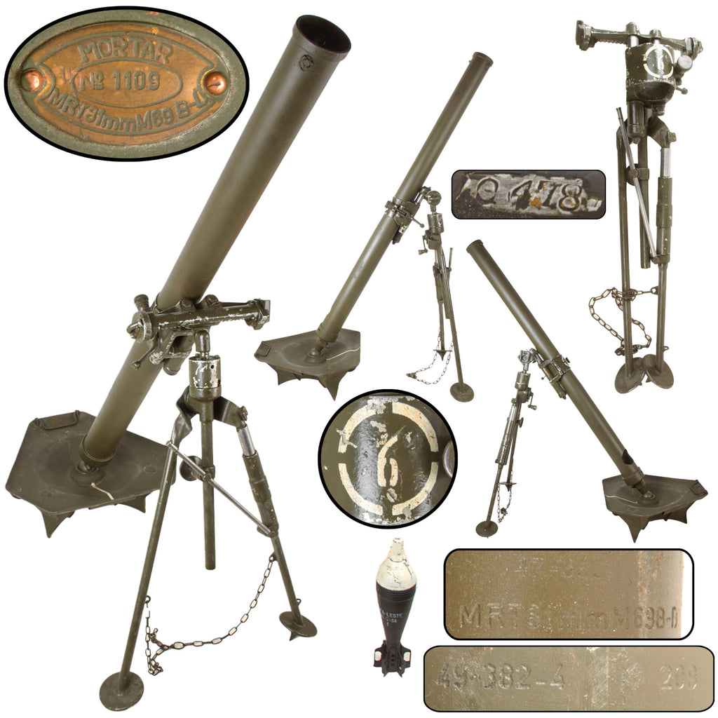 Original Yugoslavian Cold War Era Inert M69B 81mm Mortar System with Display Mortar Original Items