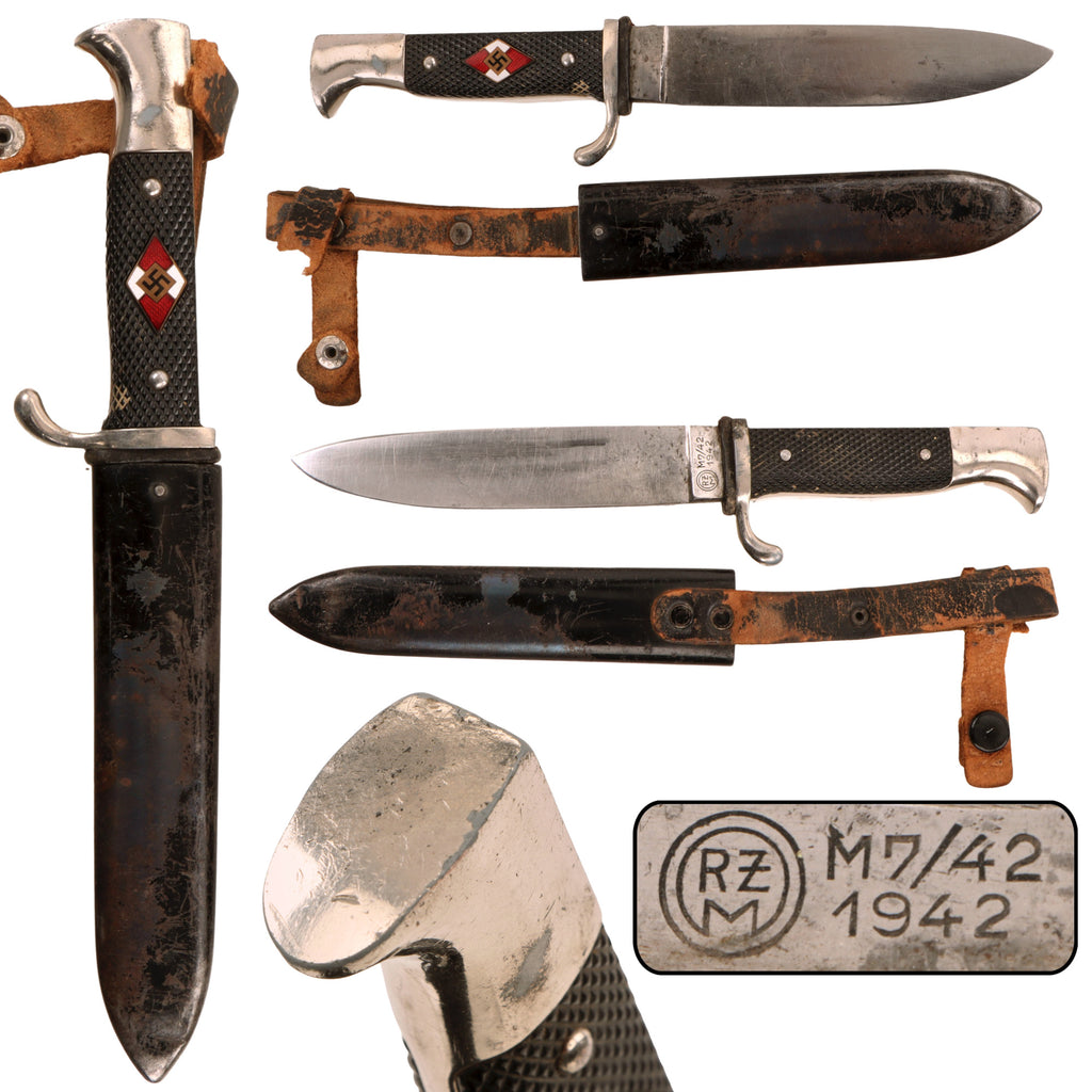 Original German WWII 1942 Dated HJ Trip Knife by WKC Waffenfabrik of Solingen with Scabbard, RZM M7/42 Original Items