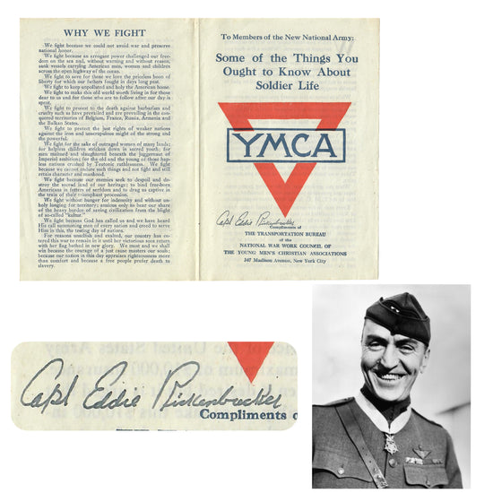 Original U.S. WWI Medal of Honor Recipient Captain Eddie Rickenbacker Signed YMCA Soldier Life Pamphlet - Signed During 1919 Return to US While on Tour in NYC Original Items