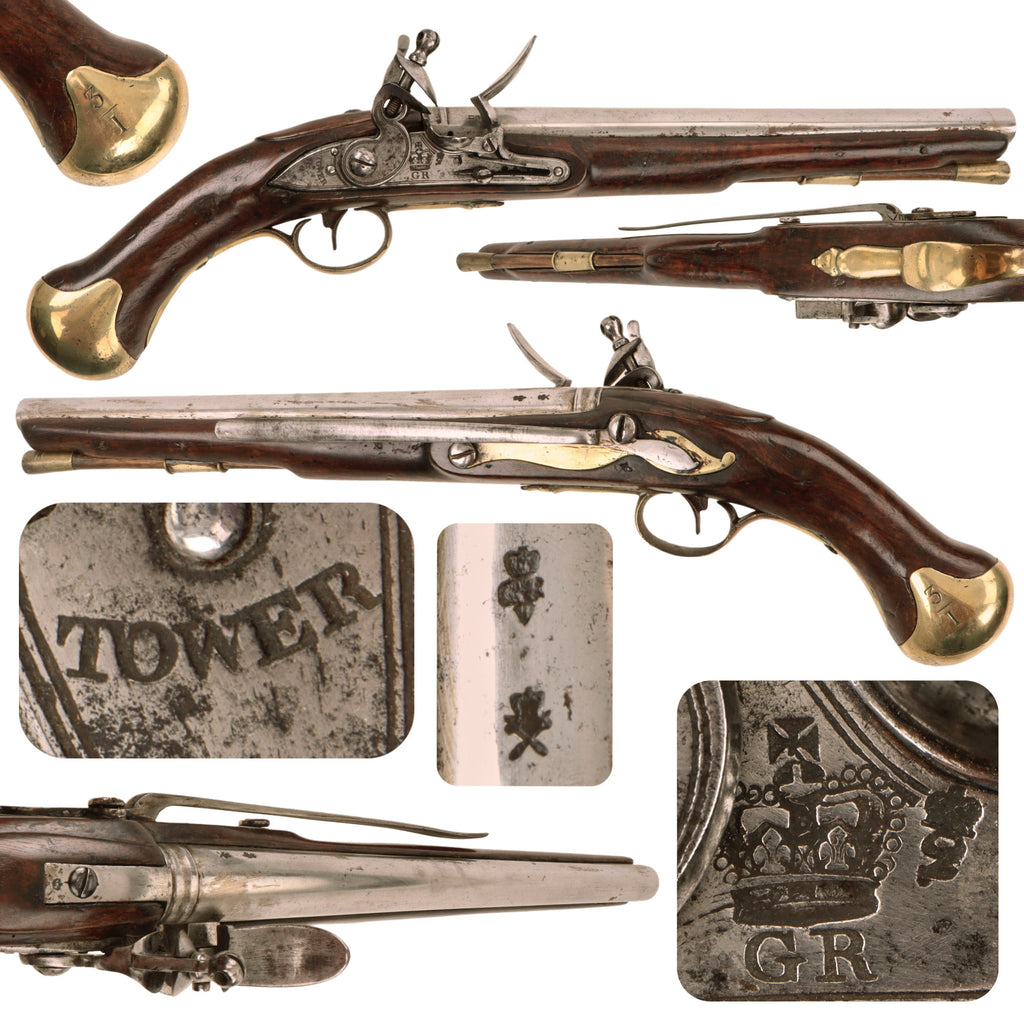 Original British Napoleonic Era Pattern 1800 Tower Marked Long Sea Service Flintlock Pistol with Belt Hook - circa 1805