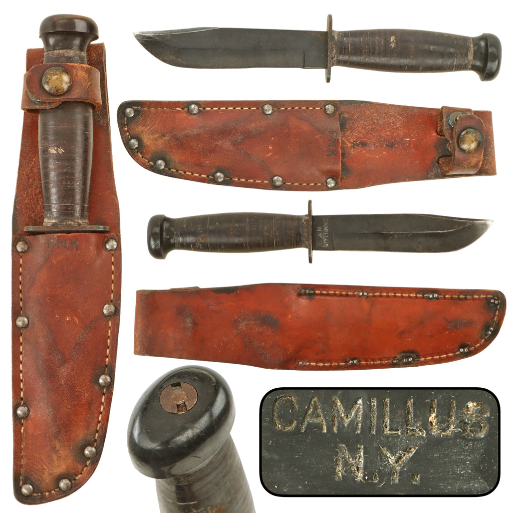 Original U.S. WWII Navy USN Mark 1 Fighting Knife by CAMILLUS with Leather Sheath