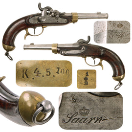 Original U.S. Civil War Era Prussian M1850 Percussion Cavalry Pistol by Saarn Arsenal with Regimental Marking - Circa 1860