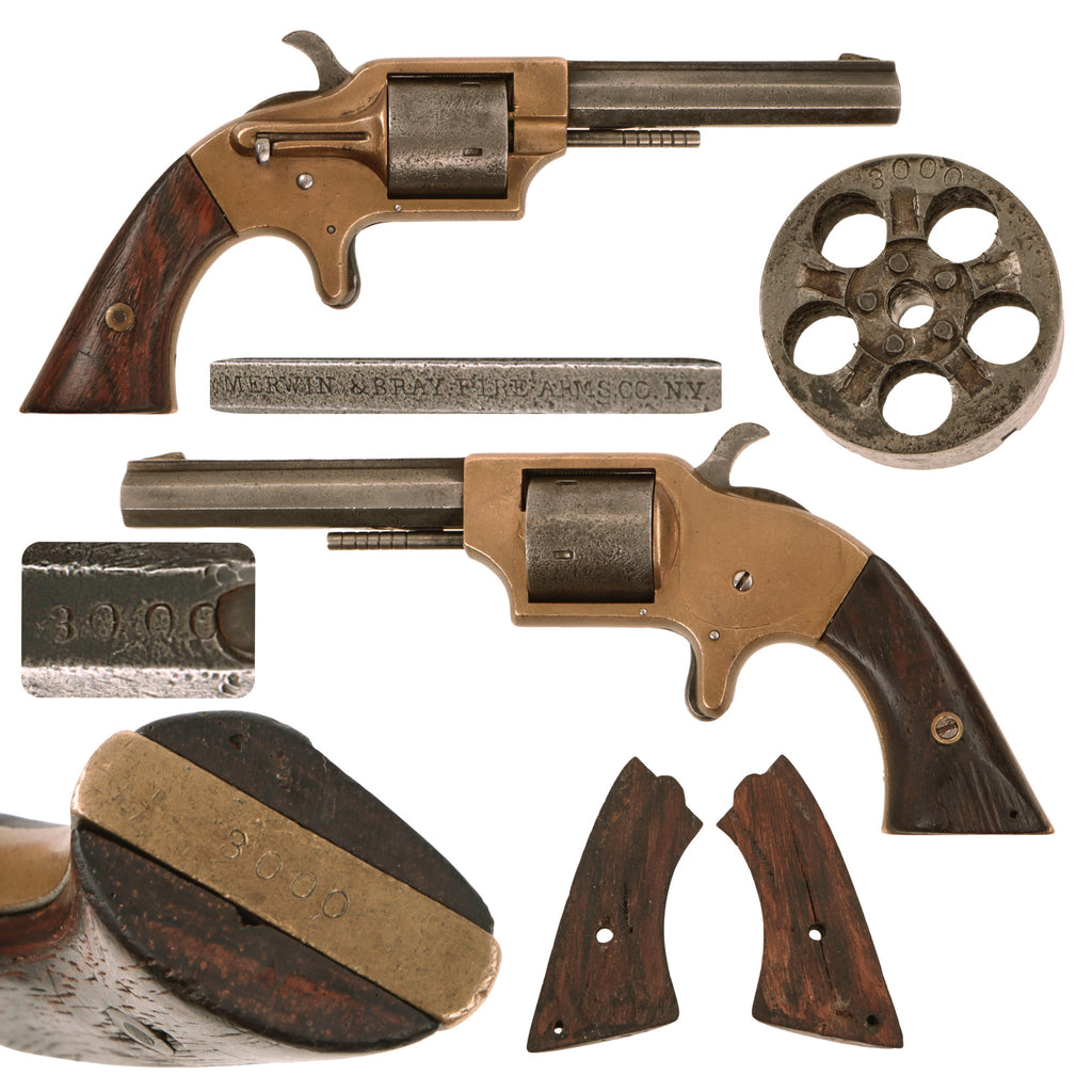 Original U.S. Civil War Era Merwin & Bray Brass Frame Pocket Revolver in .30 Cupfire - Serial 3000 Original Items