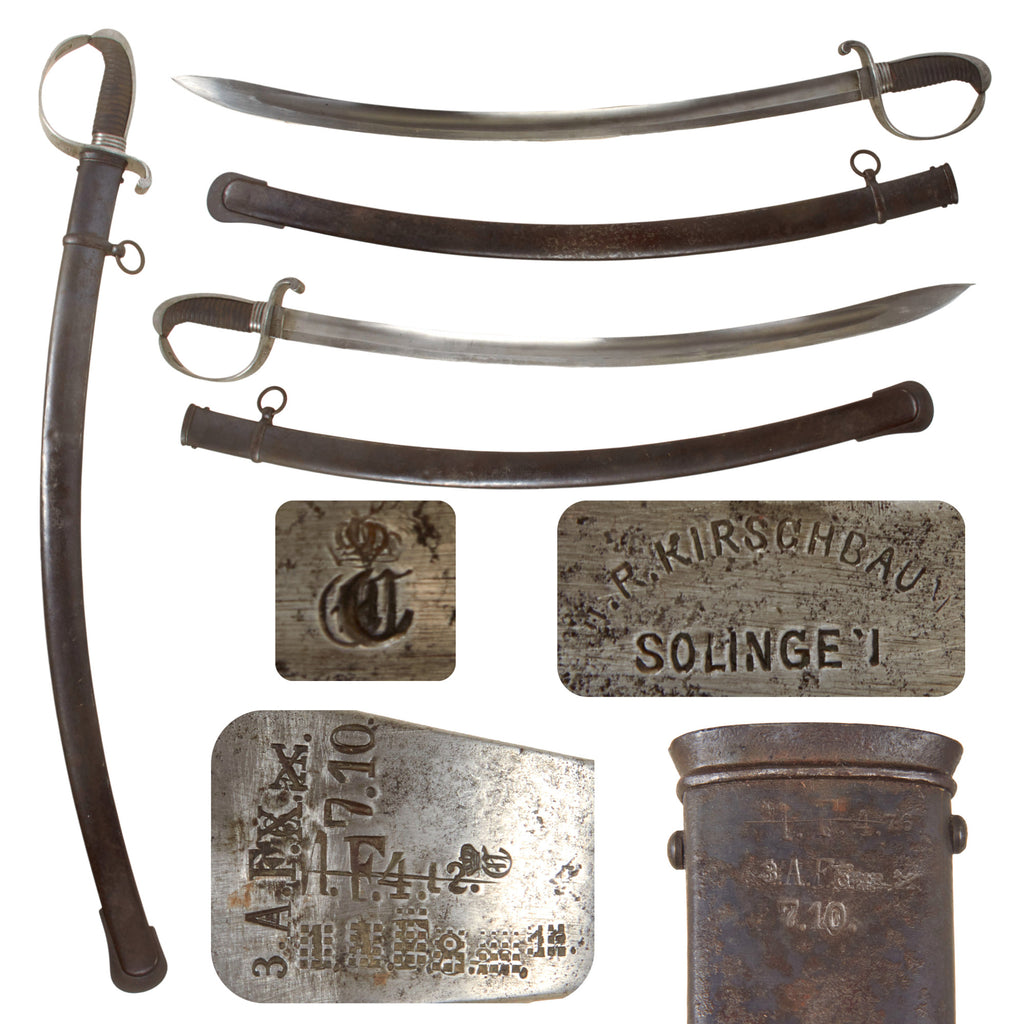 Original German WWI Unit Marked Bavarian M1813 Artillery Blucher Pattern Saber with Matching Unit-Marked Scabbard by W.R. Kirschbaum Original Items
