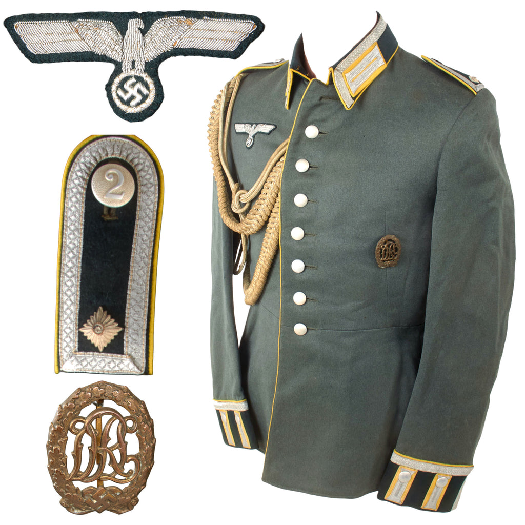 Original German WWII Heer Army Signals Oberfeldwebel NCO M35 Waffenrock Dress Tunic with DRL Sports Badge and Aiguillette Cords Original Items