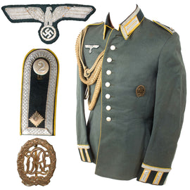 Original German WWII Heer Army Signals Oberfeldwebel NCO M35 Waffenrock Dress Tunic with DRL Sports Badge and Aiguillette Cords