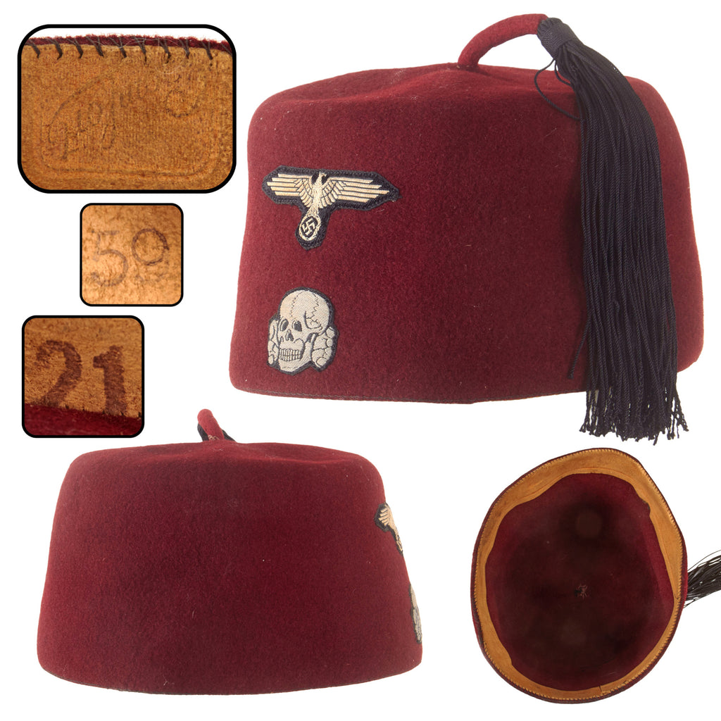 Original German WWII 13th Waffen-SS Mountain Division Handschar Foreign Volunteer Maroon Parade Fez with Tassel and Sweatband, Size 59 Original Items