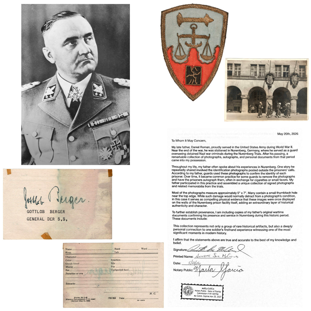 Original Nuremberg Trials Signature of SS-Obergruppenführer Gottlob Berger Acquired Directly from a U.S. Army Guard Who Served at the Nuremberg Prison, 1945-1946 Original Items